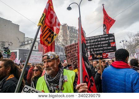 Paris, France - December 17 2019 : Protest Of The Unions Against The Retirement Pension Reform Of Th