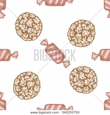 Seamless Pattern With Hand Drawn Pastel Candies, Cookie Stock Illustration