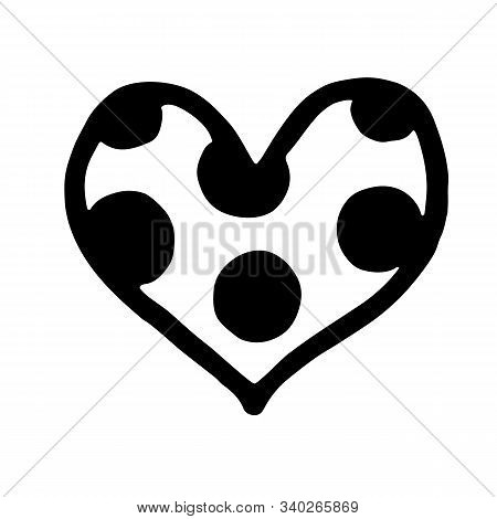 Hand Drawn Black And White Doodle Heart With Big Dots. Vector Illustration. Scribble Heart. Love Con