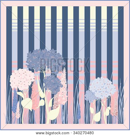 The Hordaes In The Background Of The Colored Stripes. Silk Scarf Vector Graphics.