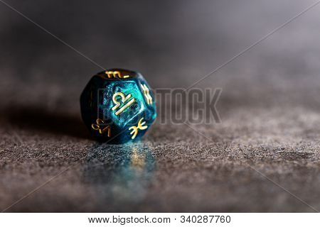 Astrology Dice With Zodiac Symbol Of Libra Sep 23 - Oct 22 On Dark Background