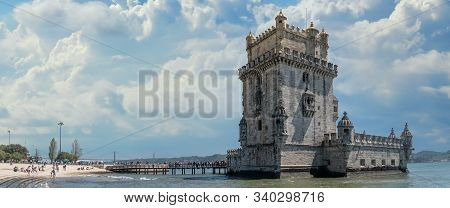 Lisbon, Portugal, November 2019: View Of The Belem Tower At The Bank Of Tejo River