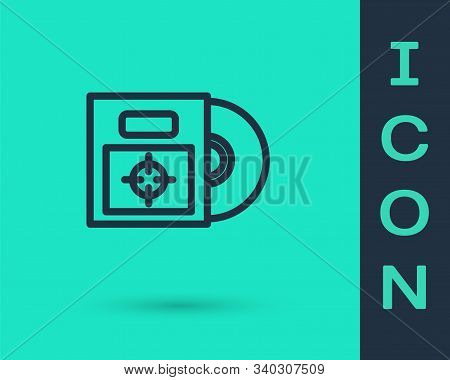 Black Line Cd Or Dvd Disk In Box Icon Isolated On Green Background. Compact Disc Sign. Vector Illust