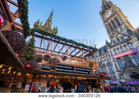 Manchester, United Kingdom - November 29, 2019: Christmas Markets In Albert Square Near The Town Hal