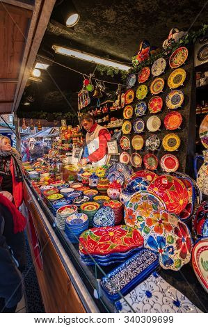 Manchester, United Kingdom - November 29, 2019: Christmas Markets In Albert Square Near The Town Hal