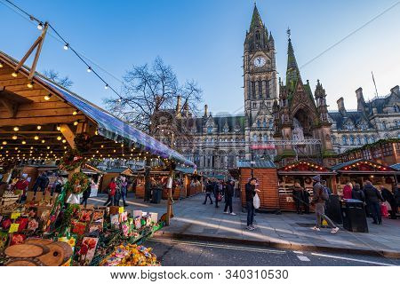 Manchester, United Kingdom - November 29, 2019: Christmas Markets In Albert Square Near The Town Hal