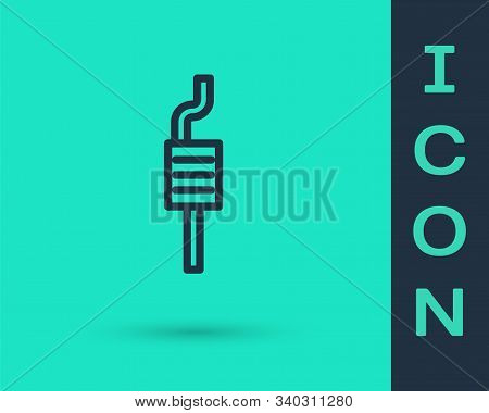 Black Line Car Muffler Icon Isolated On Green Background. Exhaust Pipe. Vector Illustration