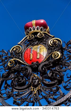 Dietrichstein Coat Of Arms Over The Gate To Chateau Park By The Mikulov Castle In South Moravia, Cze