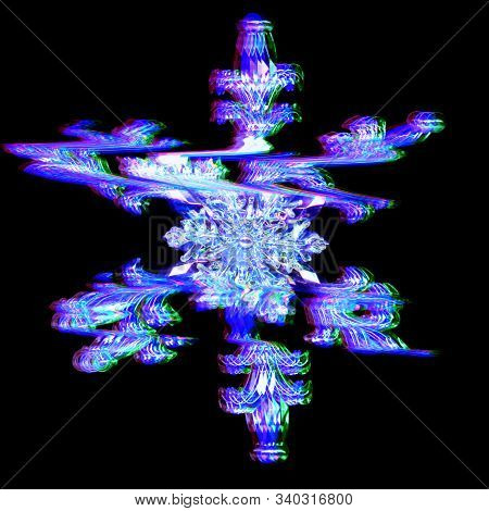 Interlaced Snowflake With Digital Glitch And Distortion Effect. Futuristic Cyberpunk Design. Retro F