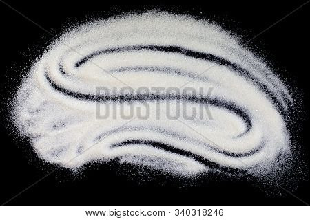 The Texture Of Refined Granular Sugar On A Dark Background, Abstract Scattering Of Granulated Sugar.