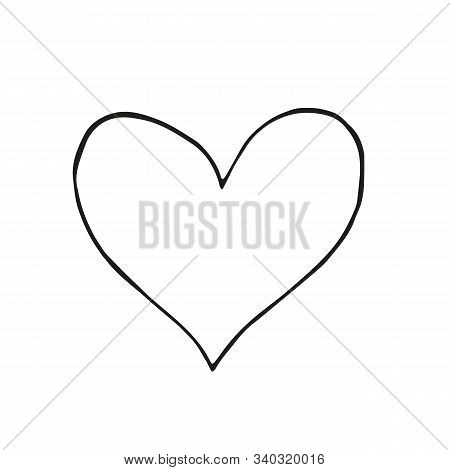Hand Drawn Black Heart Isolated On White Background. Vector Illustration. Scribble Heart. Love Conce