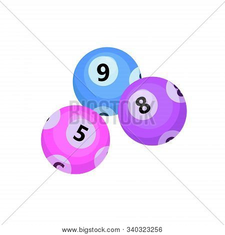 Balls With Lotto Bingo Numbers, Lottery Numbered Balls For Keno Game, Icon Flat Style. Isolated On A