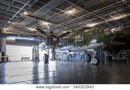Charleston, South Carolina, United States, Novemner 2019, B25 Mitchell On The Hangar Deck Of The Uss