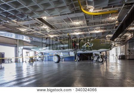 Charleston, South Carolina, United States, Novemner 2019, B25 Mitchell On The Hangar Deck Of The Uss