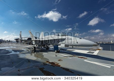 Charleston, South Carolina, United States, Novemner 2019, F18 Hornet On The Flight Deck Of The Uss Y