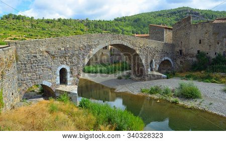 Historic Medieval Bridge At Lagrasse Languedoc France