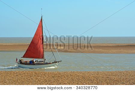 Vintage Red Sailed Boat At Felixstowe Ferry