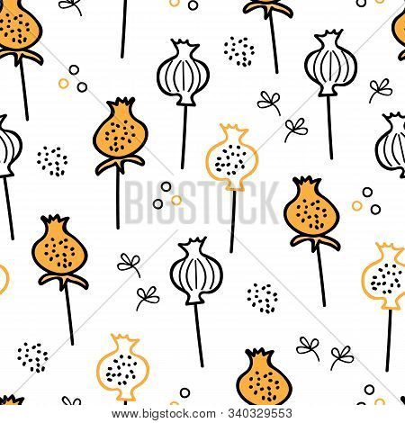 Vector Repeat Pattern With Hand Drawn Poppy