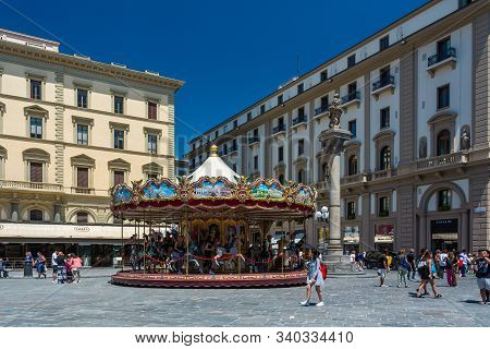 Florence, Italy - June 5, 2019 : Piazza della Repubblica (Republic Square) is a city square in Florence, Italy. It was originally the site of the city s forum.