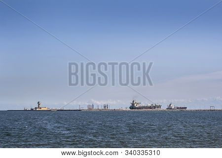 Two Ships At Berths In Liquid Fuel Terminal Of A Major International Transportation Hub The Gdansk P