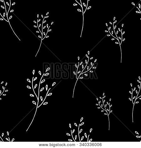 Vector Pattern - Branches And Small Leaves Black