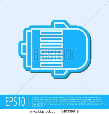 Blue Line Electric Engine Icon Isolated On Grey Background. Car Alternator. Vector Illustration