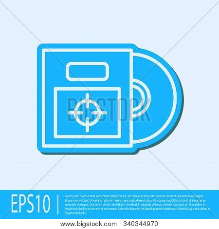 Blue Line Cd Or Dvd Disk In Box Icon Isolated On Grey Background. Compact Disc Sign. Vector Illustra