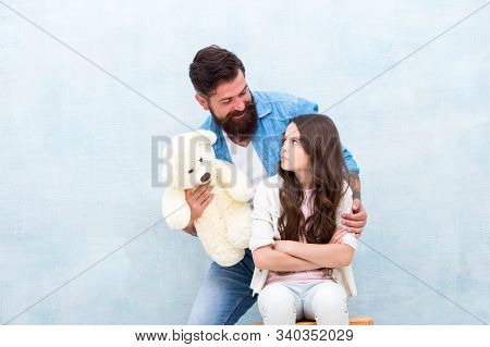 Conflict Resolution. Family Conflict. Conflict Between Father And Daughter. Small Child Feel Offende
