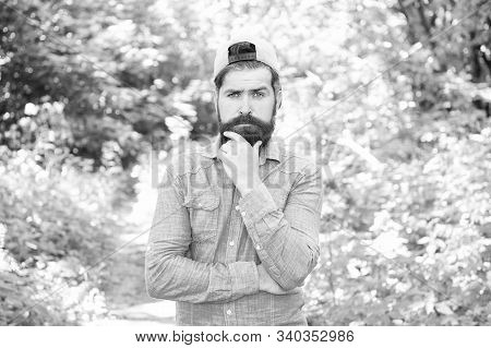 Love Yourself. Serious Bearded Man. Mature Hipster With Beard. Male Facial Care. Brutal Man With Bea