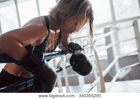 Like A Squeezed Lemon. Tired After Workout. Having Rest In The Gym For Box Sport Training.