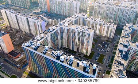Modern New Residential Buildings With Colorful Facades In New Area Of The City, Expansion Of Suburbi
