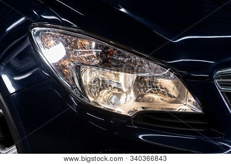 Novosibirsk, Russia - December 06, 2019:  Opel Mokka,   Close Up Detail On One Of The Led Headlights