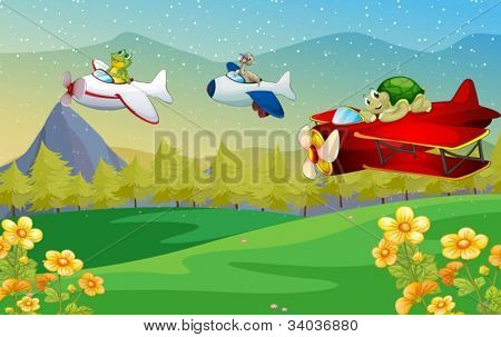 illustrazione di un volo aereo di animali