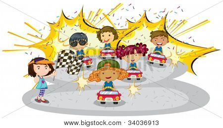 illustration of kids driving car on a white background