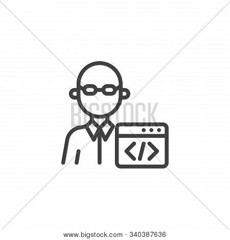 Website Programmer Web Coding Line Icon. Linear Style Sign For Mobile Concept And Web Design. Develo