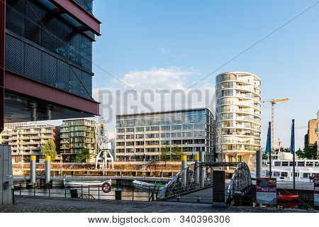 Hamburg, Germany - August 3, 2019: Modern Architecture Residential And Office Buildings Development 