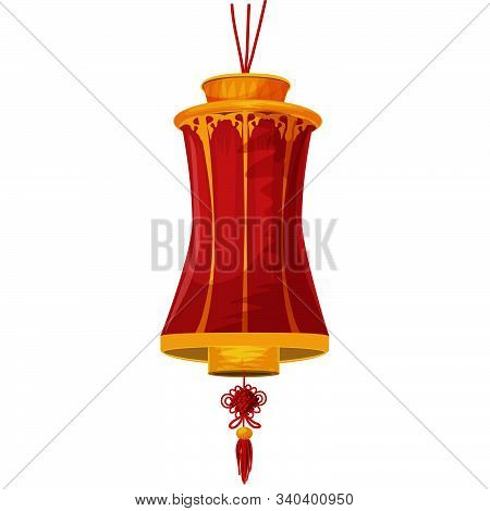 Realistic Red Lantern Yellow Silk Tassel On White Background. Happy Chinese New Year China Spring Fe