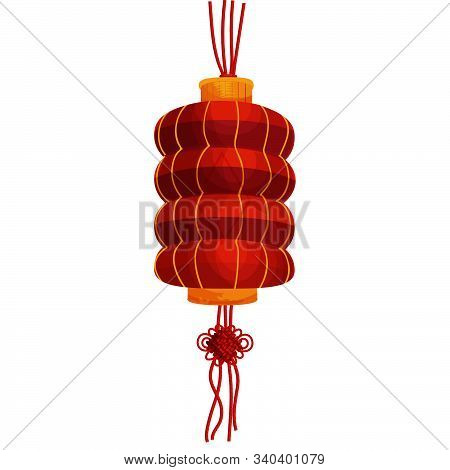 Realistic Red Lantern Yellow Silk Tassel On White Background. Happy Chinese New Year China Spring Fe