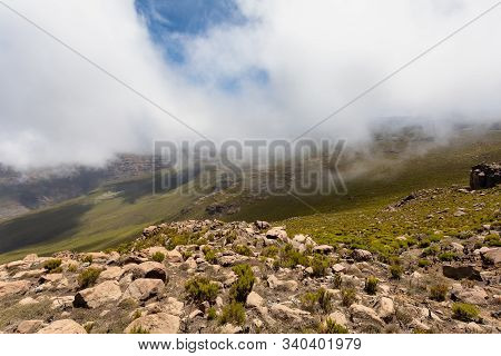 Ethiopian Bale Mountains National Park Landscape. Ethiopia Wilderness Pure Nature. Sunny Day With Bl