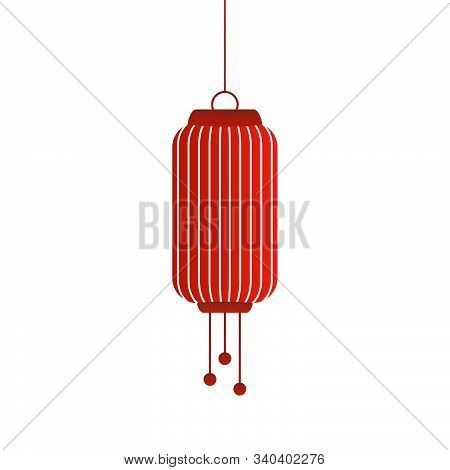Realistic Red Lantern Yellow Silk Tassel On White Background. Happy Chinese New Year China Spring Fe