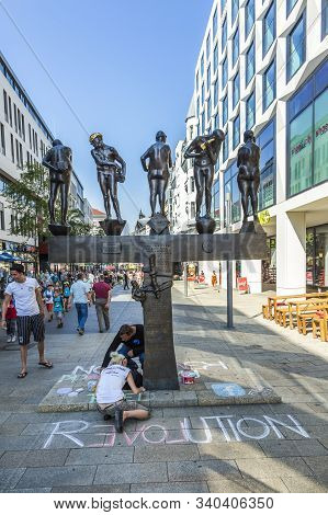 Leipzig, Germany - Aug 4, 2015: View Of Statue Named  