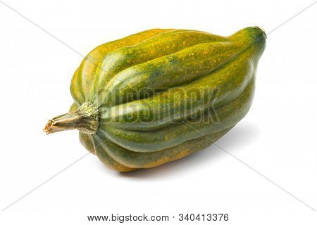 Fresh with green and orange spots acorn squash close up isolated on white background