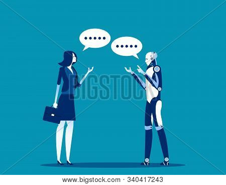 Conversation Between Human And Android. Concept Business Vector, Artificial Intelligence, Robot, Cha