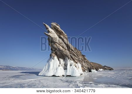 Ogoi Island. Baikal Lake Winter Landscape. Russia