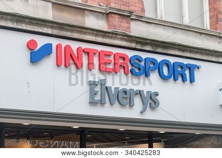 Dublin, Ireland - November 5, 2019: Intersport Store Logo And Sign. Intersport Is An International O