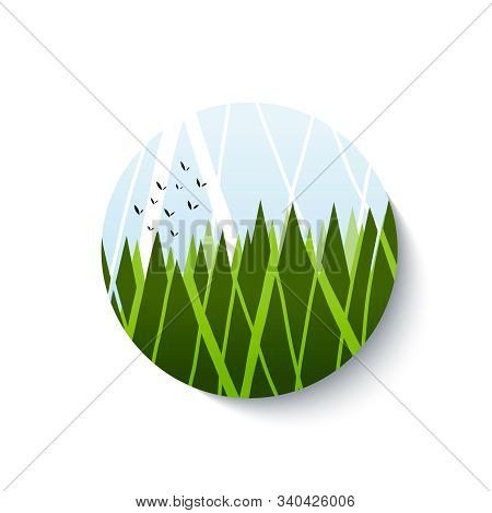 Round Icon With Forest Landscape. Circle Nature Logo.