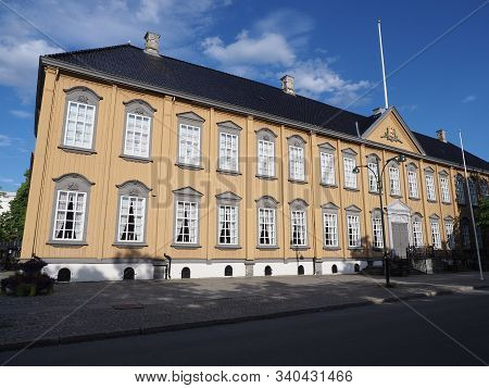 Facade Of Royal Residence Of Stiftsgarden In European Trondheim City At Trondelag District In Norway