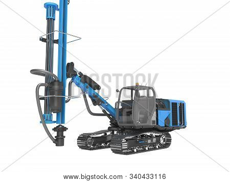 Big Construction Machinery Crawler Mounted Rotary Drilling Rig Front View Blue 3d Rendering On White