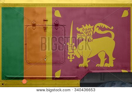 Sri Lanka Flag Depicted On Side Part Of Military Armored Truck Closeup. Army Forces Conceptual Backg