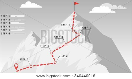 Climbing To The Top. Map Of The Ascent To The Top With A Route And Labels. Vector Illustration.